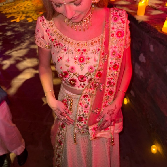 Pink and Cream Embroidered Lehenga - Picture 2 of 6